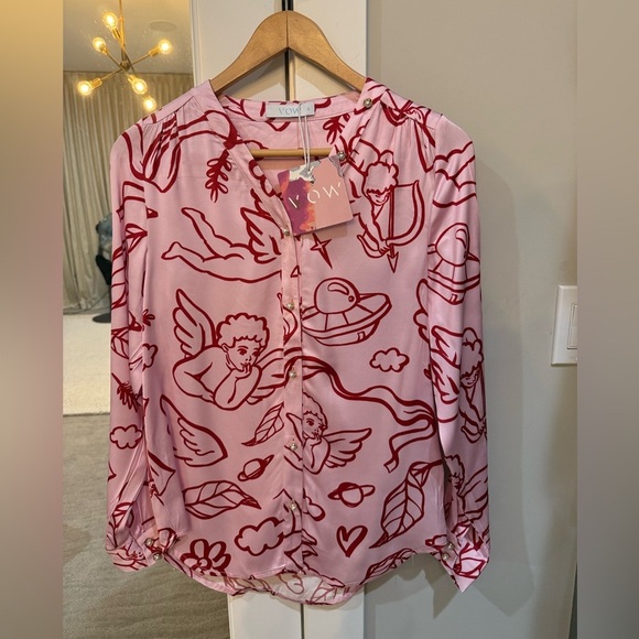 Vow Tops - Vow Studio “Here Comes Love”  Pink and Red Blouse Size 8 NWT